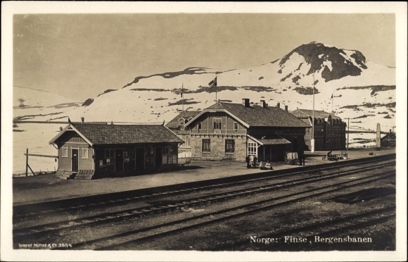 Postcard Finse Norway, Bergensbanen, railway station, trackside