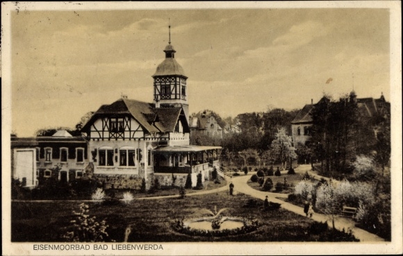 Ak Bad Liebenwerda in Brandenburg, Eisenmoorbad, Kurhaus, Gartenanlage