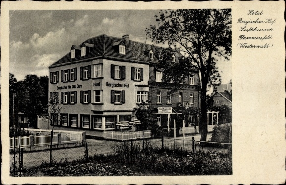 Ansichtkaart Flammersfeld Westerwald, Hotel Bergischer Hof, eigenaar Otto Duhr, buitenaanzicht