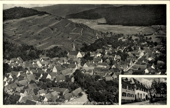 Postcard Ehrenstetten Ehrenkirchen im Breisgau, aerial photograph, Gasthaus Zum Adler