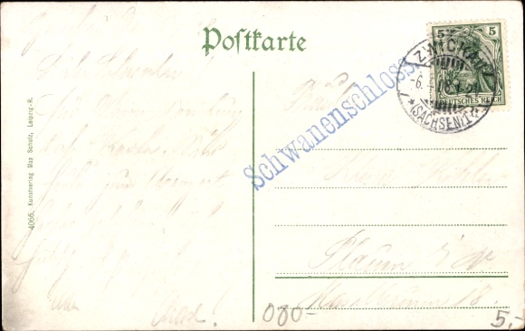 Postcard Zwickau in Saxony, Swan Castle