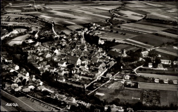 Postcard Aub in Lower Franconia, aerial photograph
