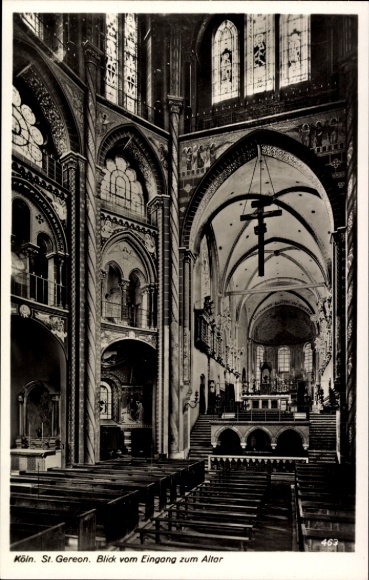 Postcard Cologne on the Rhine, Cologne Church of St. Gereon, view from the entrance to the altar, Romanesque architecture