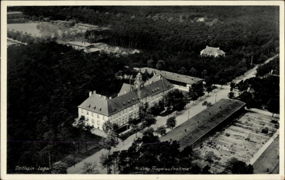 Postcard Zeithain in Saxony, landscape photograph, buildings, trees, street, view