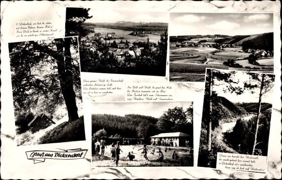 Postcard Dickendorf in the Westerwald, panorama, swimming pool, poems