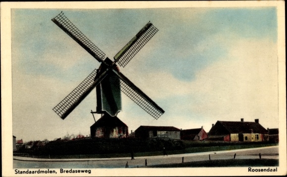 Ak Roosendaal Noord-Brabant Nederland, Standaardmolen aan de Bredaseweg