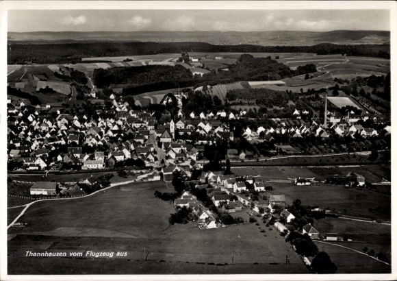 Postcard Thannhausen in Schwaben, Thannhausen from the airplane, Publisher: L. Minholz, aerial photography