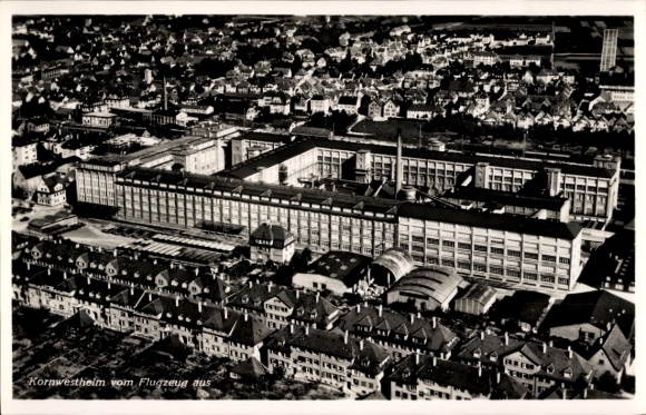 Postcard Kornwestheim in Württemberg, aerial view of cityscape, large factory buildings