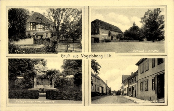 Vogelsberg Memorial in Thuringia, Lange Straße, school, church, parish, war memorial