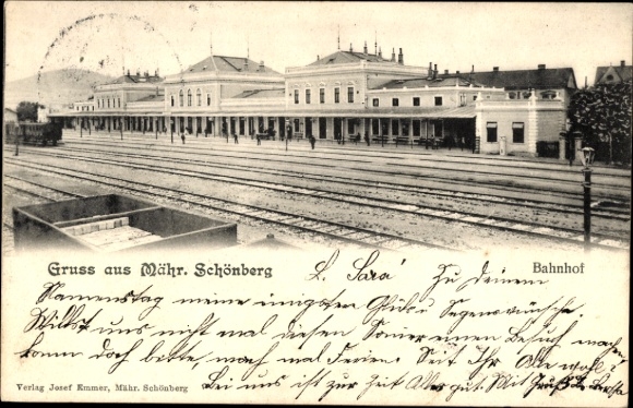 Postcard Šumperk Moravian-Slovene Region Olomouc, railway station, track side