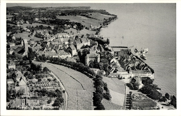 Postcard Meersburg on Lake Constance, aerial photograph