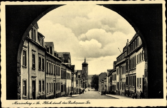 Postcard Marienberg in the Erzgebirge of Saxony, view through the Zschopauer Tor