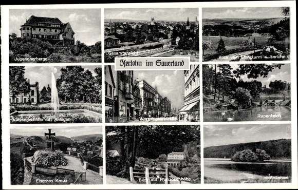 Postcard Iserlohn in the Märkisches Kreis, youth hostel, general view, park facilities at the Seilersee, street section