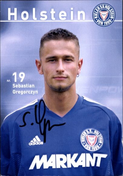 Karta z autografem piłkarza Sebastiana Gregorczyna, Holstein Kiel, autograf