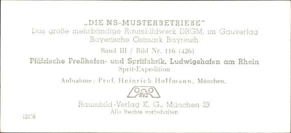 Stereo spatial image The NS model companies 1937-38 No. 426 III/116, Palatinate. Compressed yeast and fuel factory