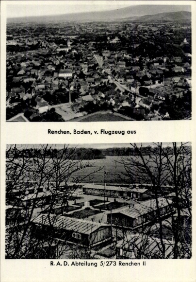 Postcard Renchen am Schwarzwald, aerial photograph, RAD Abteilung 5/273 Gugel-Bastian Renchen II