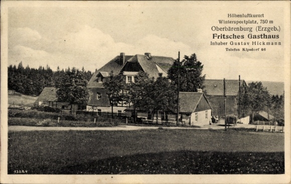 Ak Oberbärenburg Altenberg im Erzgebirge, Höhenluftkurort, Wintersportplatz, Fritsches Gasthau...
