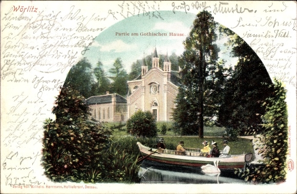 Postcard Oranienbaum Wörlitz in Anhalt, Wörlitzer Park, lot at the Gothic house