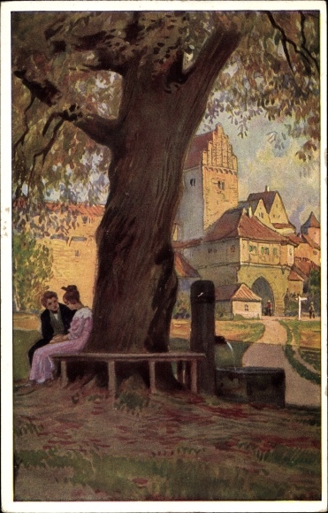 Song artist PC Hey, Paul, at the fountain in front of the gates, folk song card no. 29