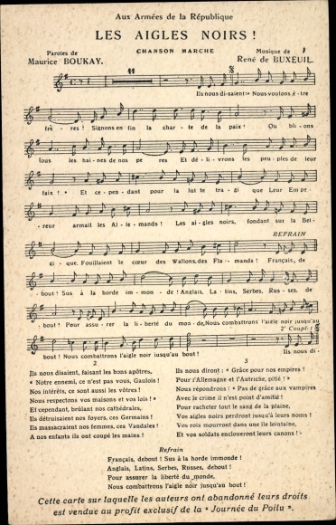 Song CPA Les Aigles Noirs, Chanson Marche, Paroles de Maurice Boukay
