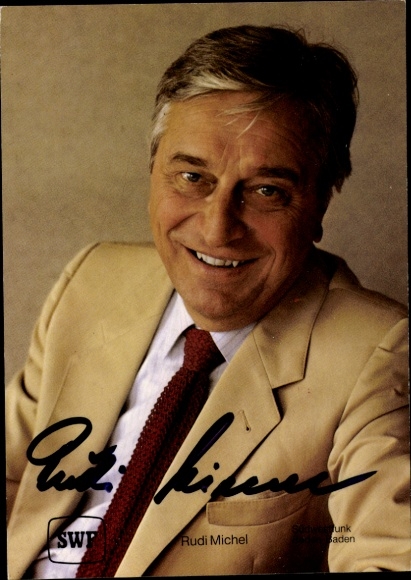 Postcard sports journalist Rudi Michel, portrait, autograph, SWR