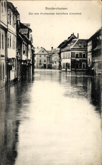 Postcard Sondershausen in the Kyffhäuserkreis Thuringia, The flood-affected lower town