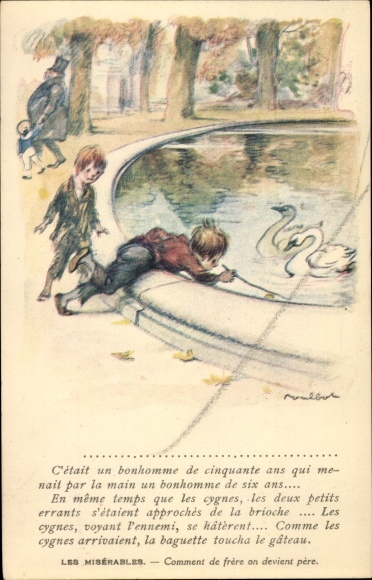 Kunstenaar Ak Poulbot, Francisque, Les Misérables, Jungs, Schwanen