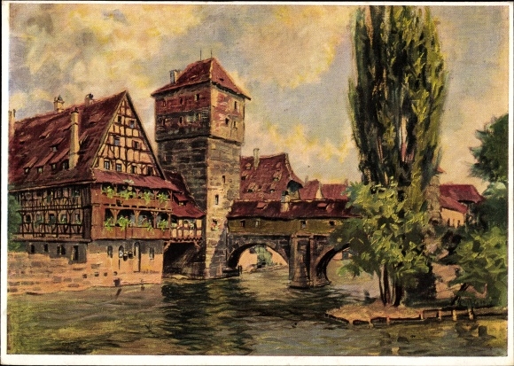 Artist PC Mößler, L., Nuremberg, city motif, bridge