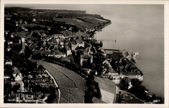 Postcard Meersburg on Lake Constance, aerial view of the city, Lake Constance
