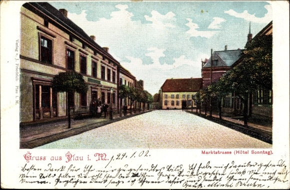 Postcard Plau am See Mecklenburg, Marktstrasse, Hotel Sunday