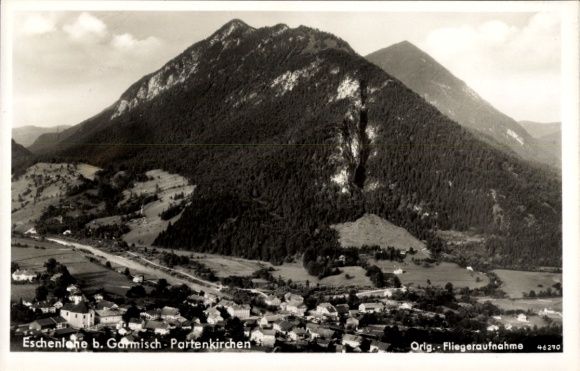 Postcard Eschenlohe in Upper Bavaria, aerial photograph