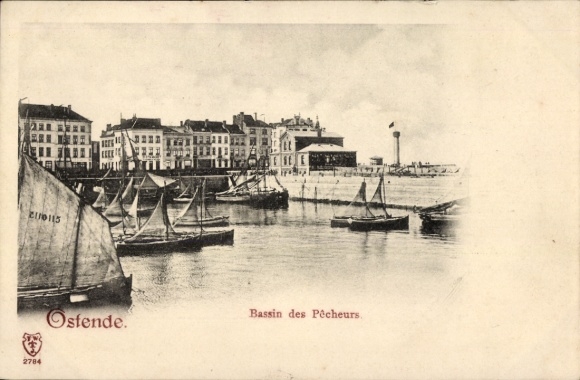 Ak Oostende Ostende Westflandern, Hafenansicht, Fischerboote, Wasser, Gebäude