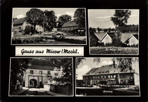 Ak Mirow Mecklenburgische Seenplatte, Marktplatz, Mirowsee, Bahnhof, Torhaus