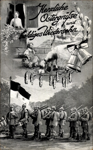 Ak Glückwunsch Ostern, Baldiges Wiedersehn, Soldaten, Lamm