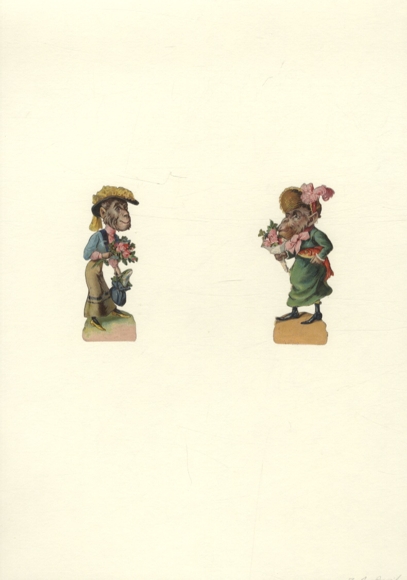 2 wafers monkey ladies in human clothing with hat, each approx. 8 x 3 cm
