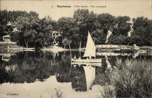 Ak Nanterre Hauts de Seine, Künstlerische Ansicht, Segelboot, ruhiges Gewässer, Ufervegetation