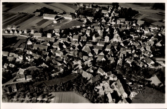 Postcard Blaufelden in Württemberg, aerial photograph