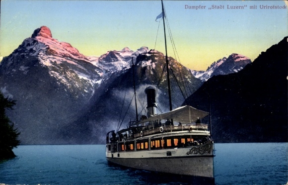 Postcard Salondampfer Stadt Luzern on Lake Lucerne, Urirotstock