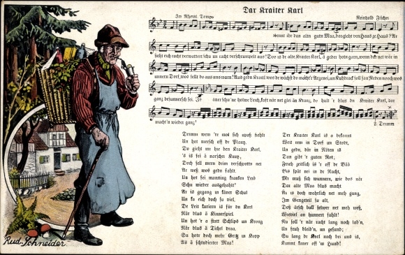 Song artists Postcard Schneider, Rud., Wilhelm Vogel, Dar kraiter Karl, man with backpack and pipe