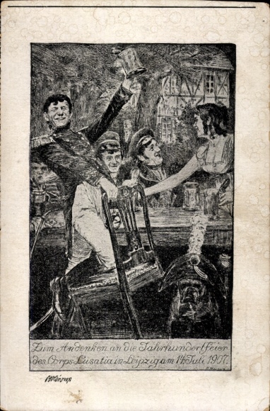Studentika Postcard Leipzig, Corps Lusatia, Centenary Celebration in Leipzig 1907