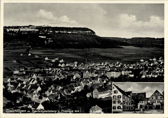 Ak Spaichingen in Württemberg, Panoramaansicht von  Dreifaltigkeitsberg, Hotel Oswald