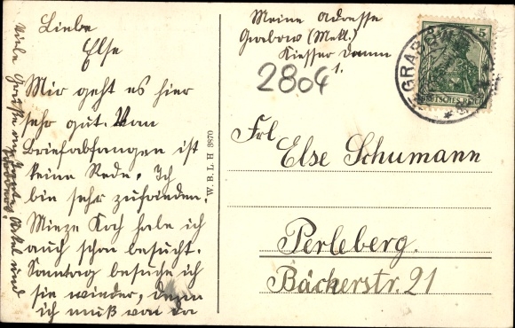 Postcard Grabow in Mecklenburg, Realprogymnasium and war memorial