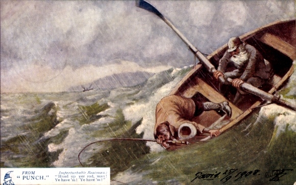 Künstler Ak From Punch, Ruderboot bei stürmischem Wetter