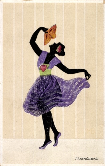 Paper cutting artist Postcard Graf, Marte, fabric paper cutting, fan dancer