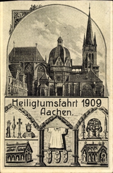 Artist Postcard Aachen, pilgrimage 1909, church, shroud of Jesus, candle