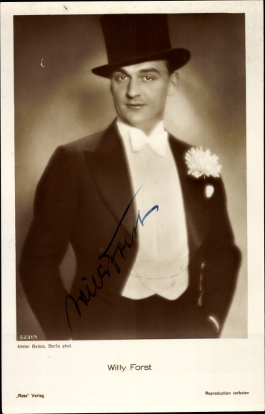 Ak Schauspieler Willy Forst, Portrait, Smoking, Zylinder, Ross Verlag 5231 1, Autogramm
