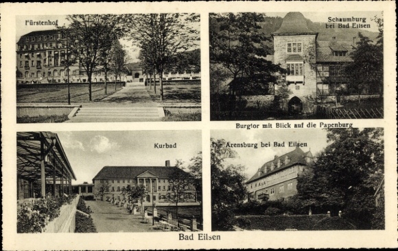 Postcard Bad Eilsen in Lower Saxony, Fürstenhof, Schaumburg, spa, Arensburg