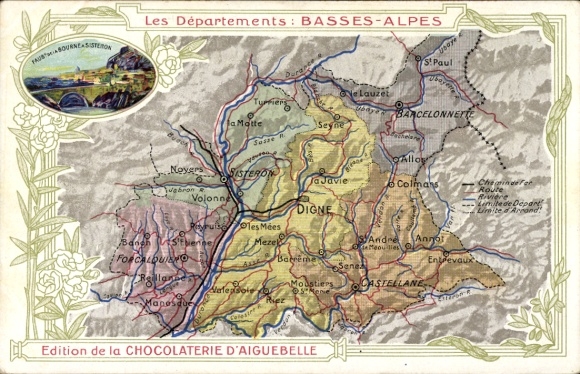 Maps Postcard Sisteron Alpes de Haute Provence, Basses Alpes, Chocolaterie d'Aiguebelle