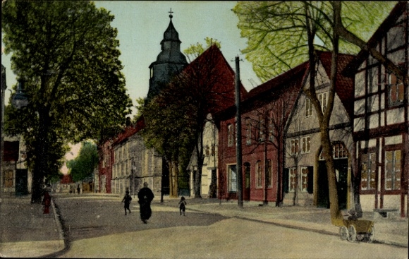 Golden Windows illuminated window Postcard Petershagen an der Weser, Obere Straße, Protestant church