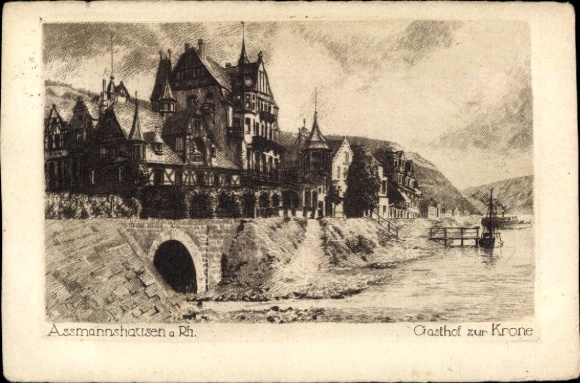 Künstler Ak Assmannshausen Rüdesheim am Rhein, Gasthof zur Krone